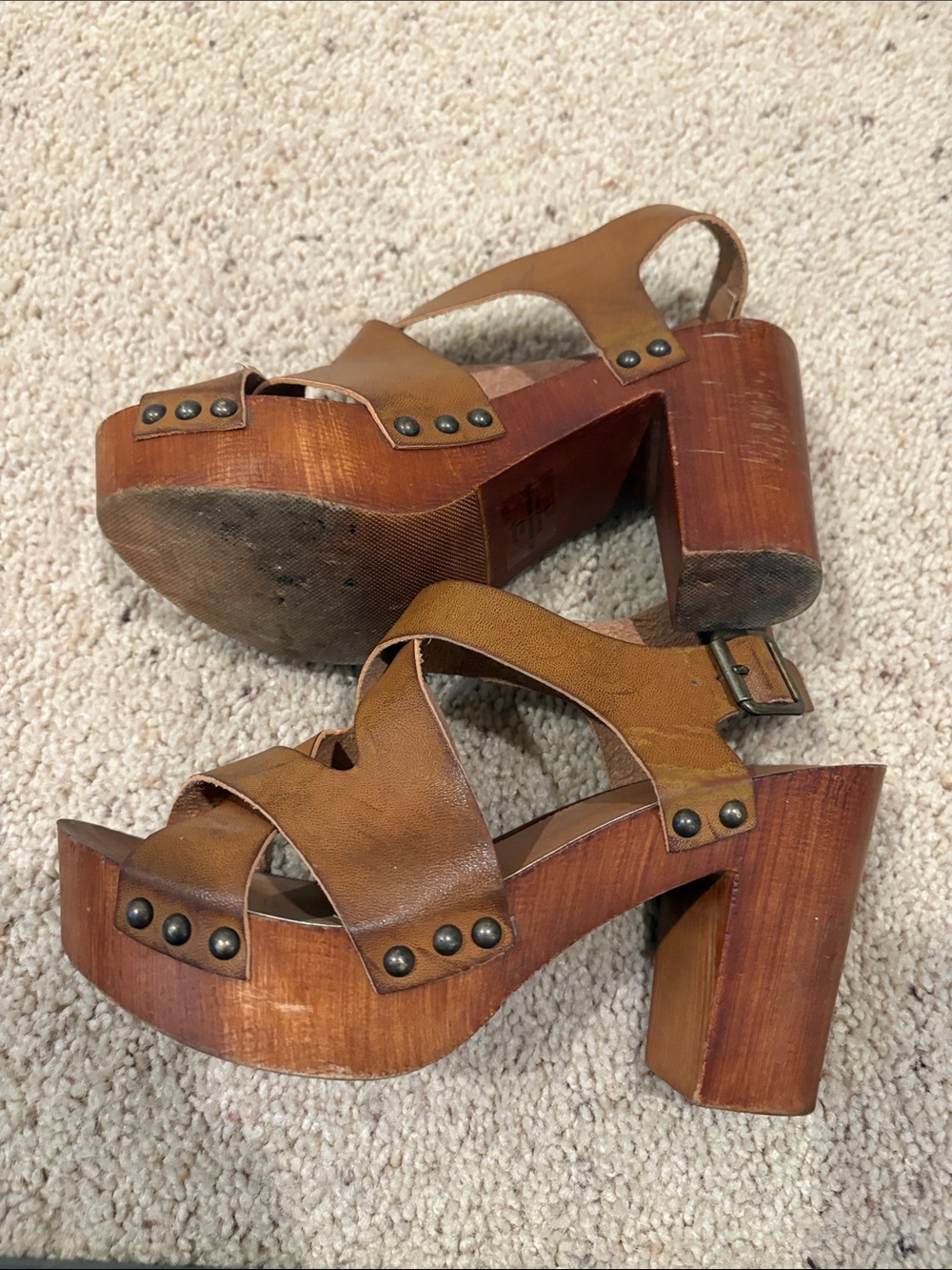 Madden Girl Tan Crisscross Wedge Sandals - Picture 3 of 4